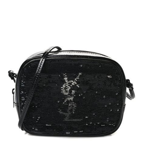 SAINT LAURENT Sequin Patent Monogram Blogger Bag Black 